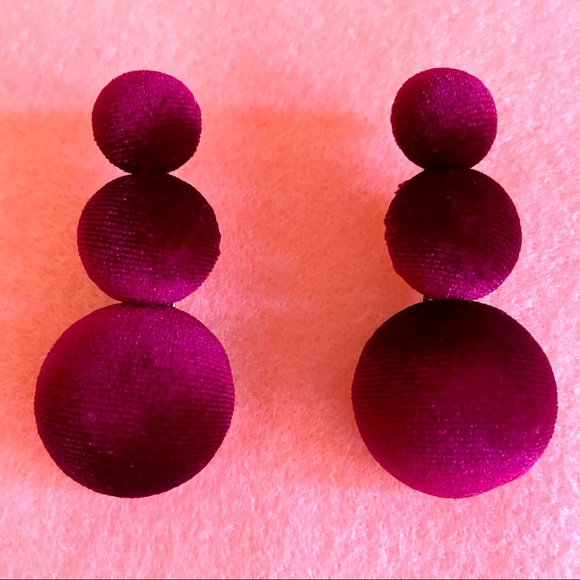 Burgundy Velvet Studded Earrings. - Picture 2 of 5